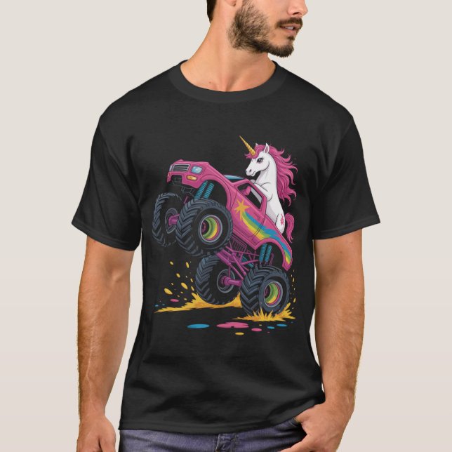 Monster Truck Unicorn Birthday Party T-Shirt (Front)