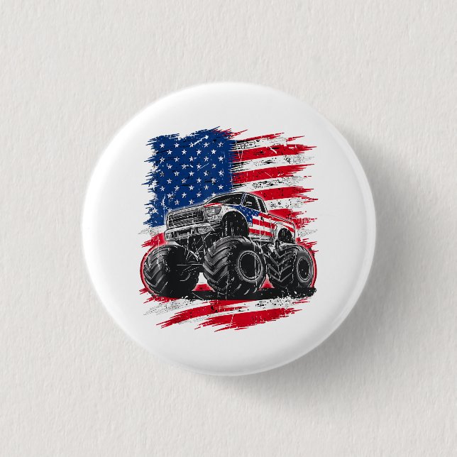 Monster Truck USA Flag American 3 Cm Round Badge (Front)