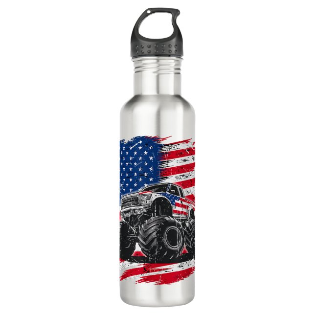 Monster Truck USA Flag American 710 Ml Water Bottle (Front)