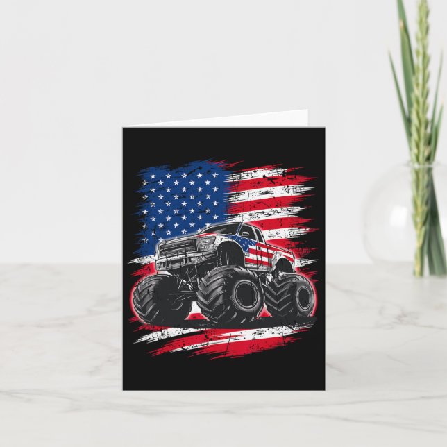 Monster Truck Usa Flag American For Women Girls Ki Card (Front)