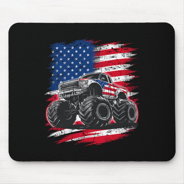 Monster Truck Usa Flag American For Women Girls Ki Mouse Mat (Front)