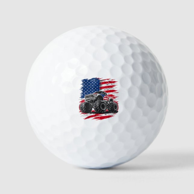 Monster Truck USA Flag American Golf Balls (Front)