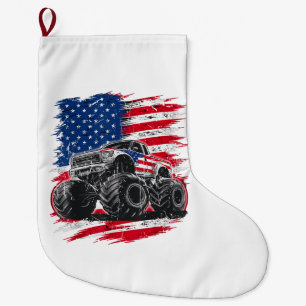 Monster Truck USA Flag American Large Christmas Stocking
