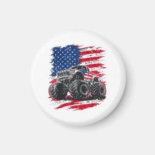 Monster Truck USA Flag American Magnet