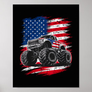 Monster Truck USA Flag American Poster