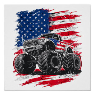 Monster Truck USA Flag American Poster