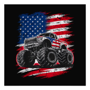 Monster Truck USA Flag American Poster