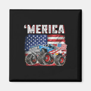 Monster Truck Usa Flag Merica Men Boys 4th Of July Magnet