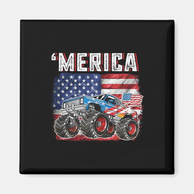 Monster Truck Usa Flag Merica Men Boys 4th Of July Magnet (Front)