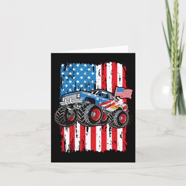Monster Truck Usa Flag Patriotic Boys Men 4th Of J Card (Front)