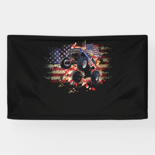 Monster Truck USA Flag Patriotic Independence Banner