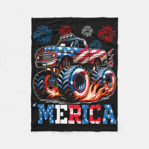Monster Truck Usa Flag Patriotic Toddlers Boys 4th Fleece Blanket