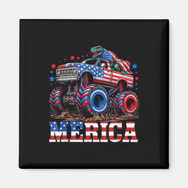 Monster Truck Usa Flag Patriotic Toddlers Boys 4th Magnet (Front)