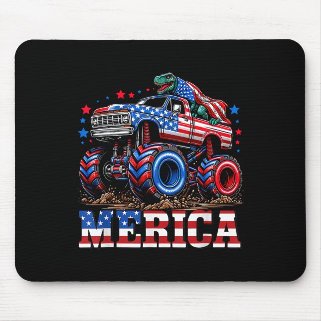Monster Truck Usa Flag Patriotic Toddlers Boys 4th Mouse Mat (Front)