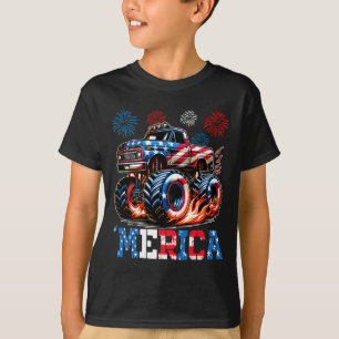 Monster Truck Usa Flag Patriotic Toddlers Boys 4th T-Shirt