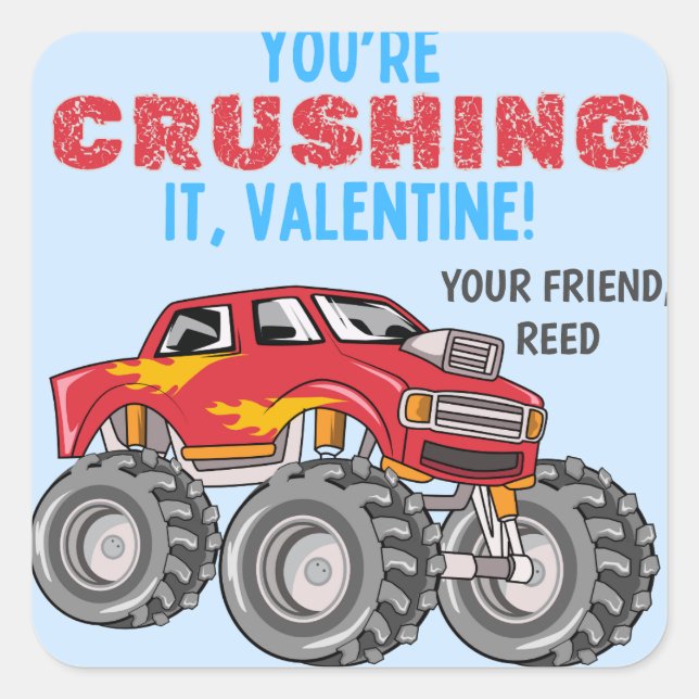 Monster Truck Valentines Sticker (Front)
