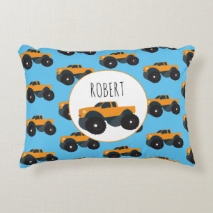 Monster Truck Vehicle Custom Boys Name Decorative Cushion