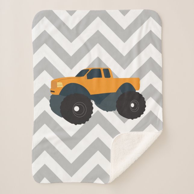 Monster Truck Vehicle Sherpa Blanket (Front)