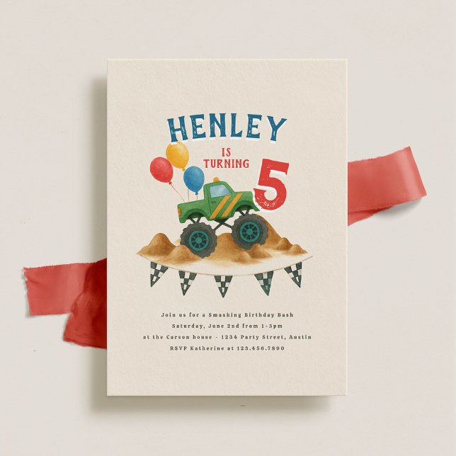 Monster Truck Watercolor Kids Birthday Party Invitation (Creator Uploaded)