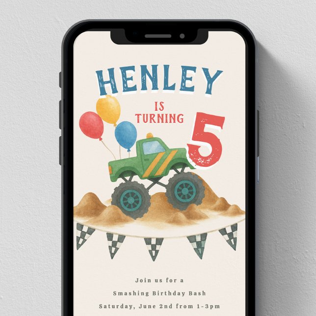 Monster Truck Watercolor Kids Birthday Party Invitation (Creator Uploaded)