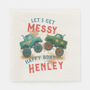 Monster Truck Watercolor Kids Birthday Party Napkin