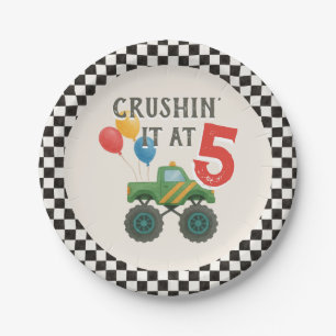 Monster Truck Watercolor Kids Birthday Party Paper Plate