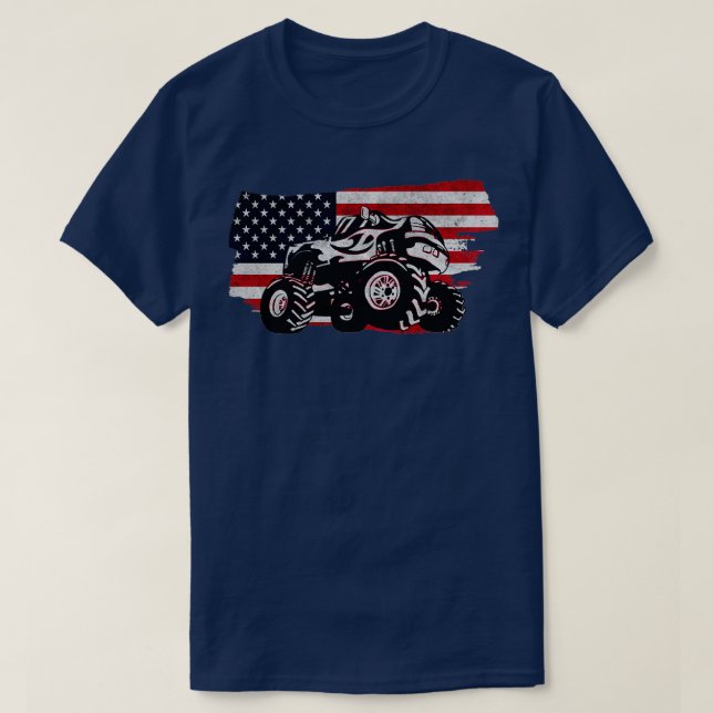Monster Truck With American Flag 1 T-Shirt (Design Front)