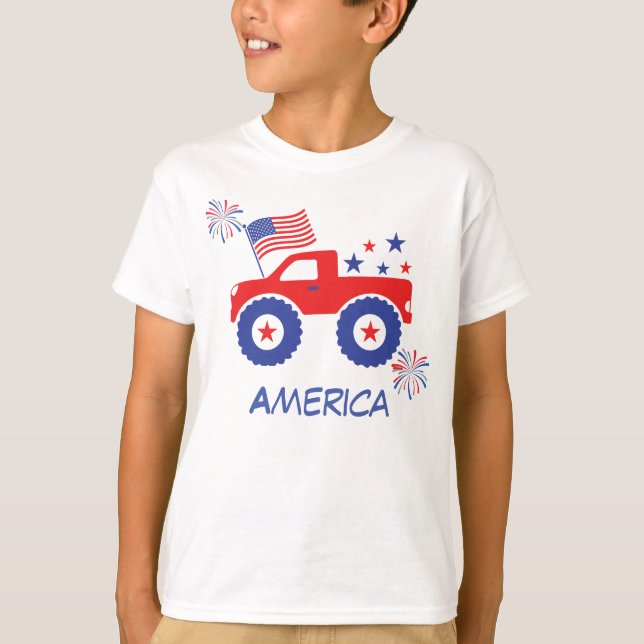 Monster truck with American flag T-Shirt (Front)