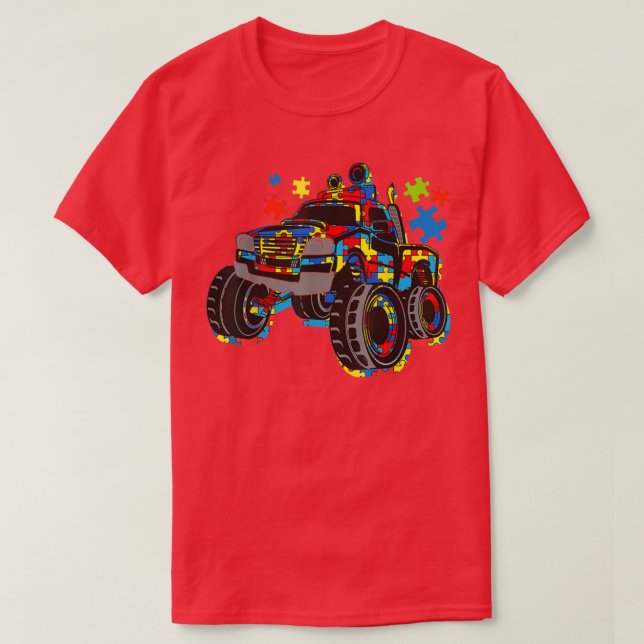 Monster Truck With Autism Puzzle Background Love A T-Shirt (Design Front)
