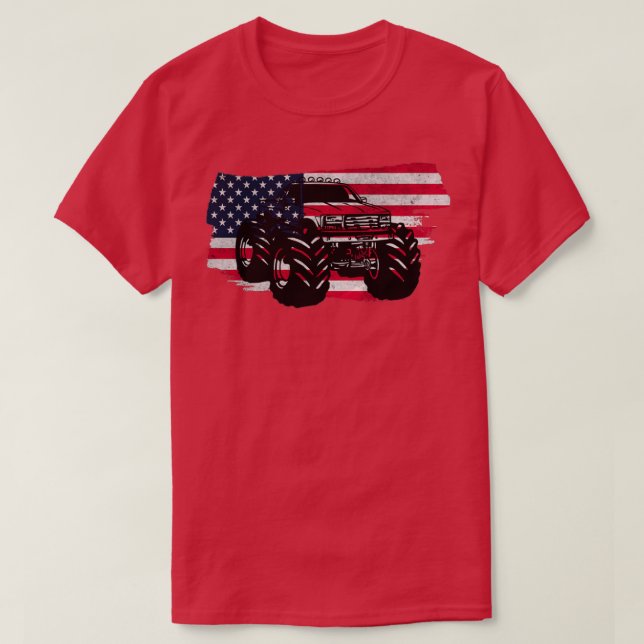Monster Truck With Distressed US Flag T-Shirt (Design Front)