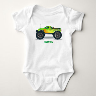 Monster Truck Yellow Orange Fire Personalise Me! Baby Bodysuit
