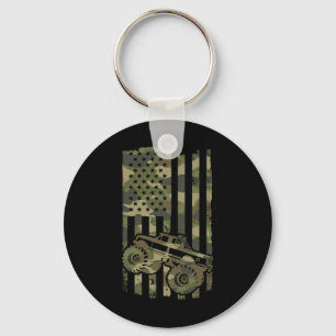 Monster Trucker Retro Monster Truck Usa Flag 4th J Key Ring
