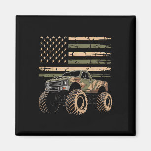 Monster Trucker Retro Monster Truck Usa Flag 4th J Magnet