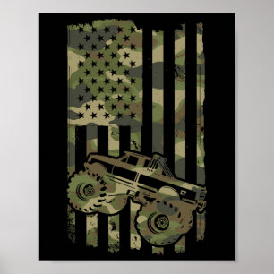 Monster Trucker Retro Monster Truck Usa Flag 4th J Poster
