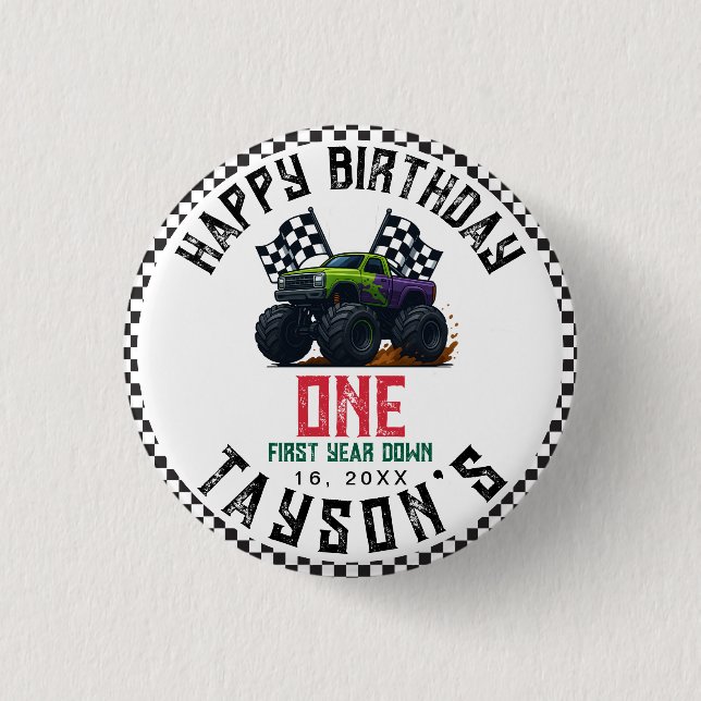 Monster Trucks 1st Birthday Vroom Party 3 Cm Round Badge (Front)