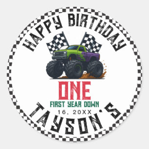 Monster Trucks 1st Birthday Vroom Party Classic Round Sticker