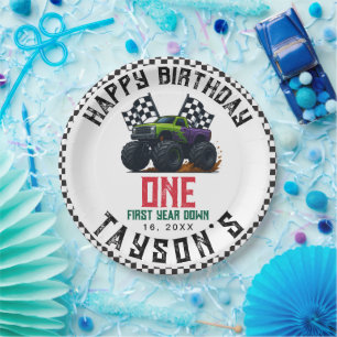 Monster Trucks 1st Birthday Vroom Party Paper Plate