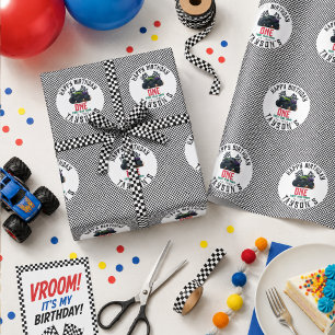 Monster Trucks 1st Birthday Vroom Party Wrapping Paper