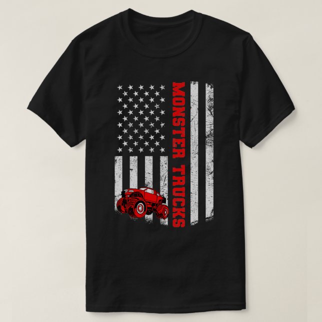 Monster Trucks American USA Flag Patriotic Monster T-Shirt (Design Front)