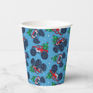 Monster Trucks and Christmas Trees Pattern Paper Cups