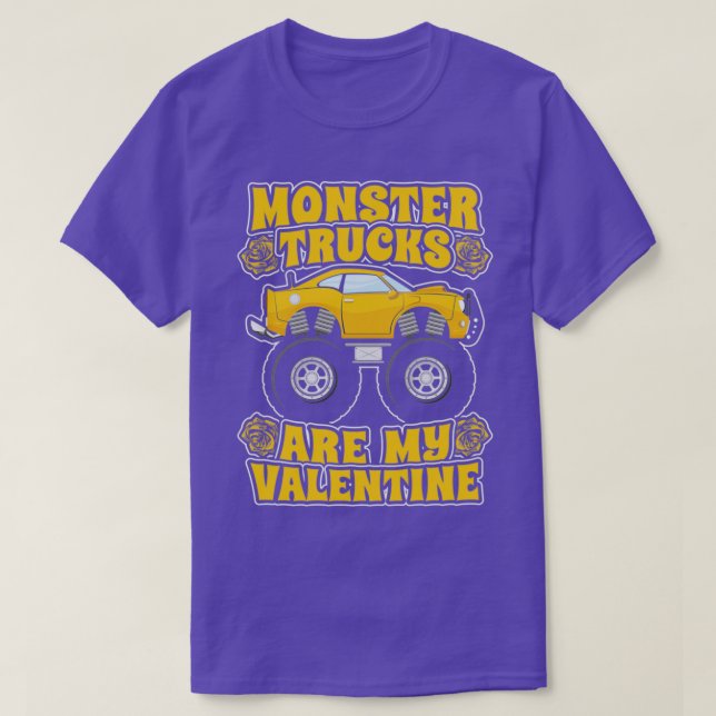 Monster Trucks Are My Valentine Yellow Monster Tru T-Shirt (Design Front)