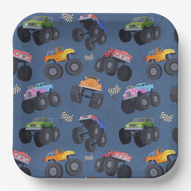 Monster Trucks Birthday Party Paper Plate (Front)