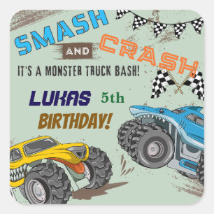 Monster Trucks Boy Birthday Party Square Sticker