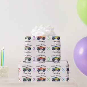 Monster Trucks Boy's Name & Age Birthday Wrapping Paper