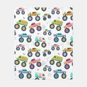 Monster Trucks Cars Modern Colorful Kids Boys Fleece Blanket