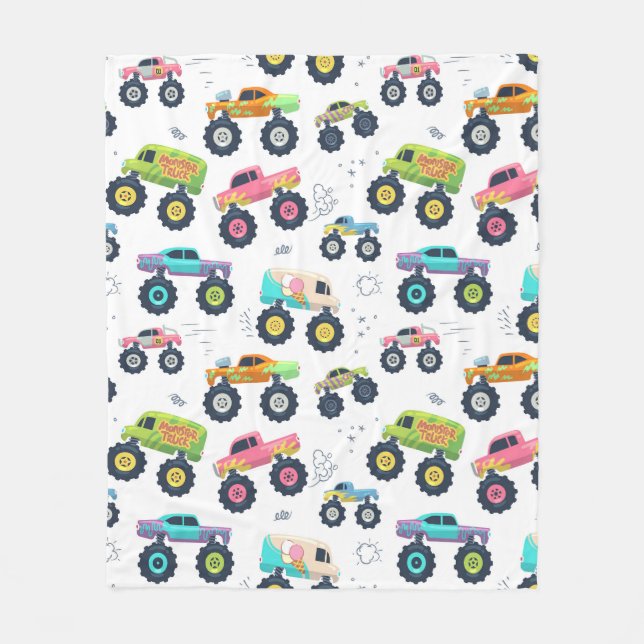 Monster Trucks Cars Modern Colorful Kids Boys Fleece Blanket (Front)