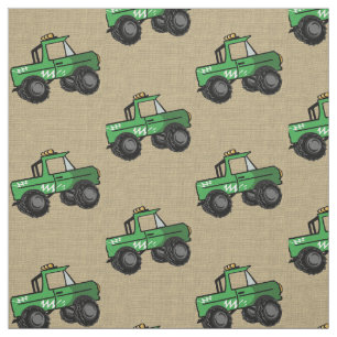 Monster Trucks Green Fabric