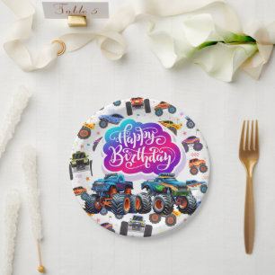 Monster Trucks Happy Birthday Paper Plate