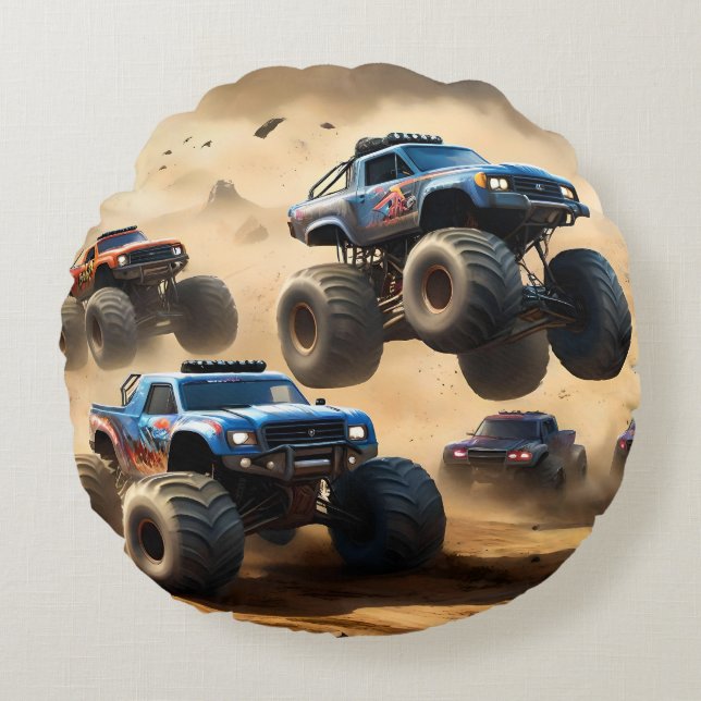 Monster Trucks Mayhem, Boys Hoodie Round Cushion (Front)