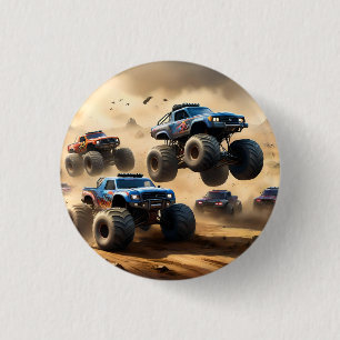 Monster Trucks Racing In The Desert, 3 Cm Round Badge
